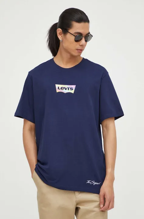 Levi's t-shirt bawełniany kolor granatowy z nadrukiem