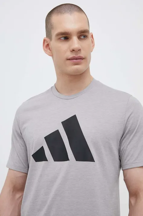 Tréninkové tričko adidas Performance Train Essentials Feelready Logo šedá barva, s potiskem, IB8276