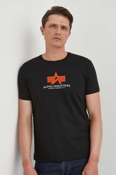 Pamučna majica Alpha Industries boja: crna, s uzorkom