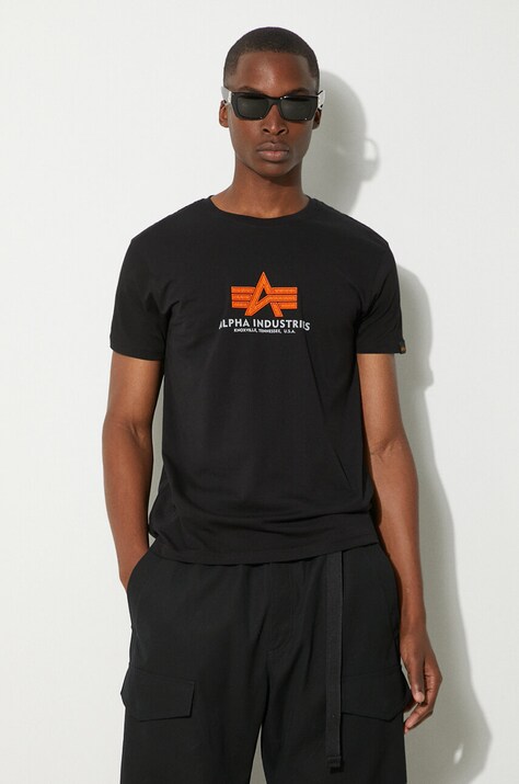 Памучна тениска Alpha Industries в черно с десен