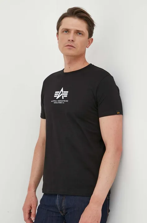 Βαμβακερό μπλουζάκι Alpha Industries χρώμα: μαύρο