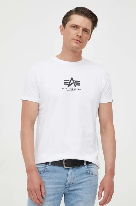 Bombažna kratka majica Alpha Industries bela barva