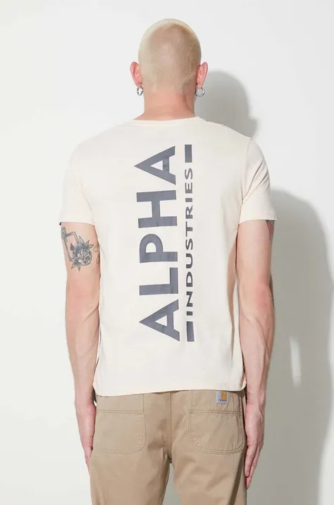 Хлопковая футболка Alpha Industries цвет бежевый с принтом 128507.578-JetStreamW