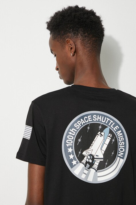 Хлопковая футболка Alpha Industries Space Shuttle T цвет чёрный с принтом 176507.03
