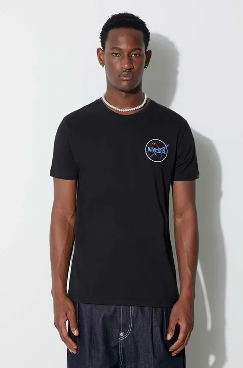 Bavlnené tričko Alpha Industries Space Shuttle T 176507.556, čierna farba, s potlačou
