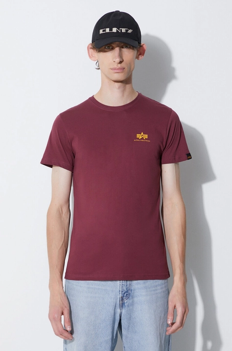 Alpha Industries t-shirt bawełniany kolor bordowy z nadrukiem 188505.184-Burgundy