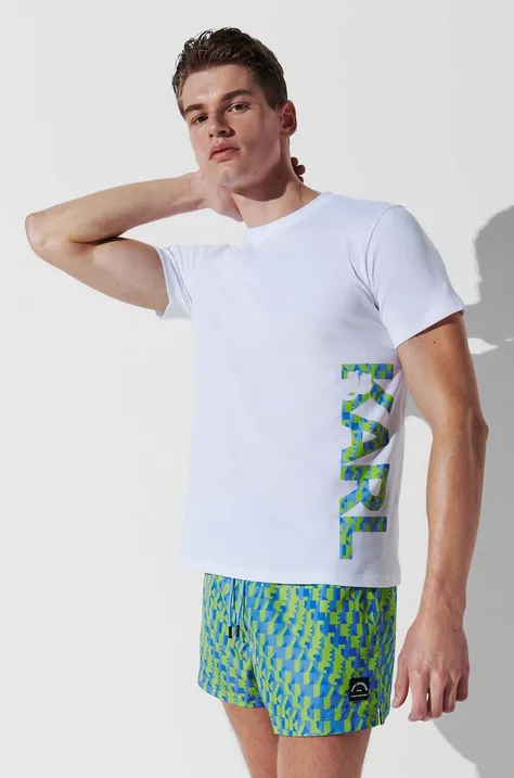Памучна тениска Karl Lagerfeld в бяло с десен
