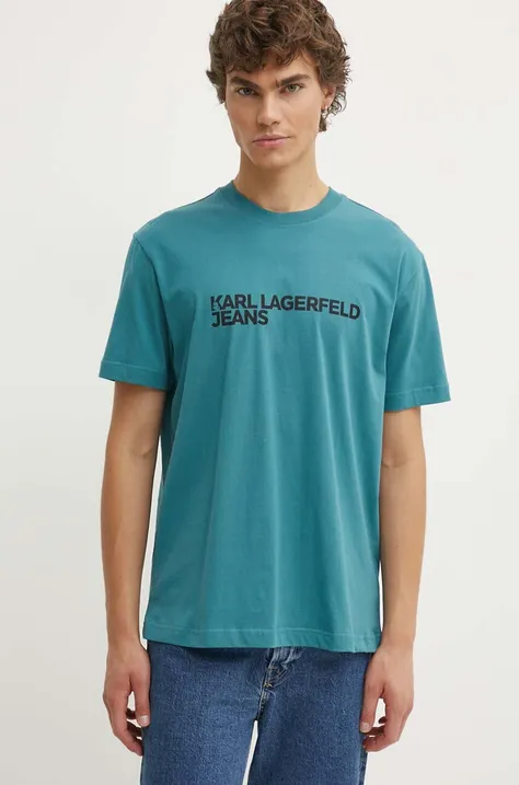 Karl Lagerfeld Jeans t-shirt bawełniany kolor turkusowy z nadrukiem