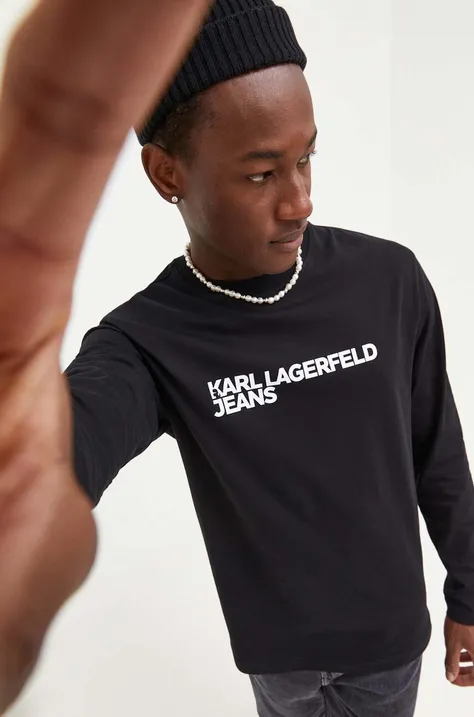 Бавовняний лонгслів Karl Lagerfeld Jeans колір чорний з принтом