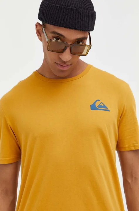 Bavlnené tričko Quiksilver žltá farba, s potlačou