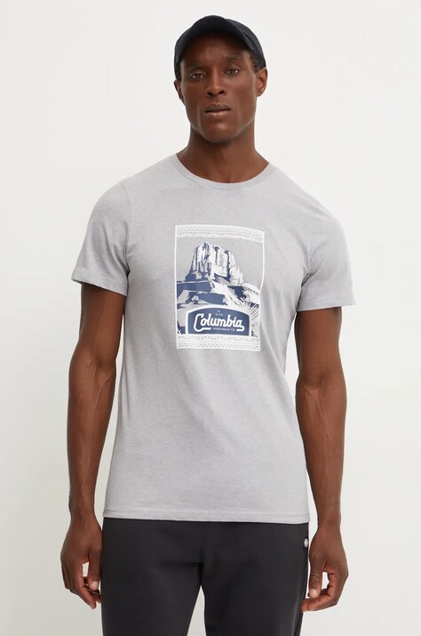 Columbia tricou din bumbac CSC Seasonal Logo barbati, culoarea gri, cu imprimeu, 1991036