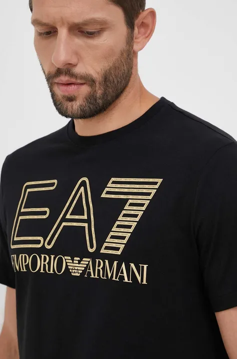 EA7 Emporio Armani t-shirt bawełniany kolor czarny wzorzysty