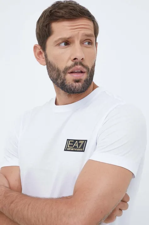 EA7 Emporio Armani t-shirt bawełniany kolor biały gładki