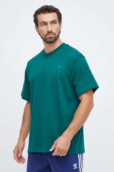Bavlnené tričko adidas Originals pánsky, zelená farba, jednofarebný