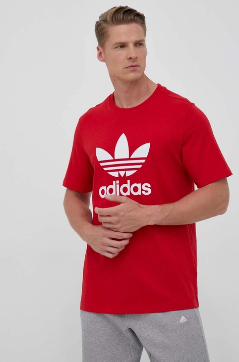 Bombažna kratka majica adidas Originals rdeča barva