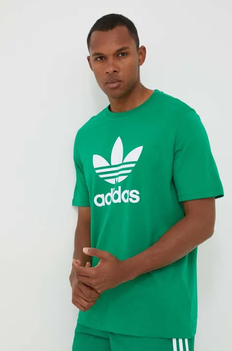 Bavlnené tričko adidas Originals zelená farba, s potlačou