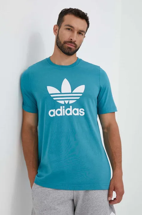 Bavlnené tričko adidas Originals tyrkysová farba, s potlačou