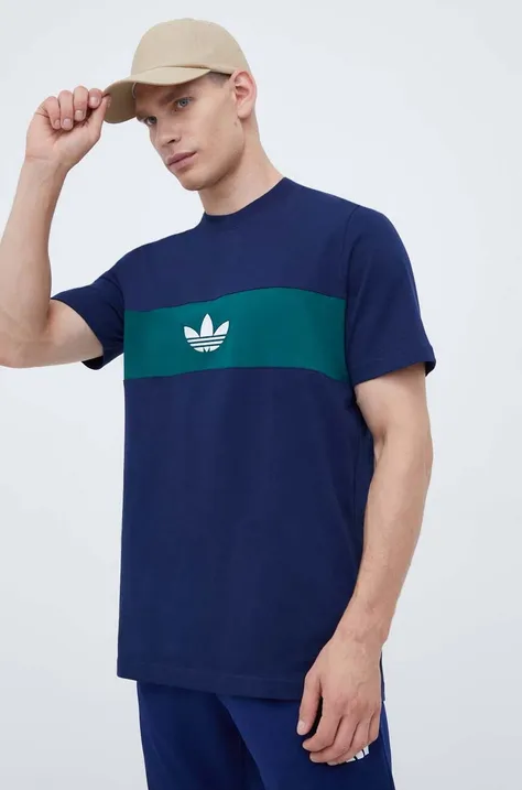 Bombažna kratka majica adidas Originals mornarsko modra barva