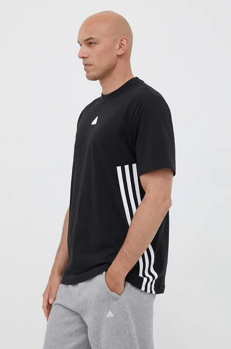 Bavlnené tričko adidas čierna farba, s potlačou