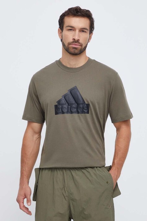 adidas t-shirt bawełniany męski kolor zielony z aplikacją