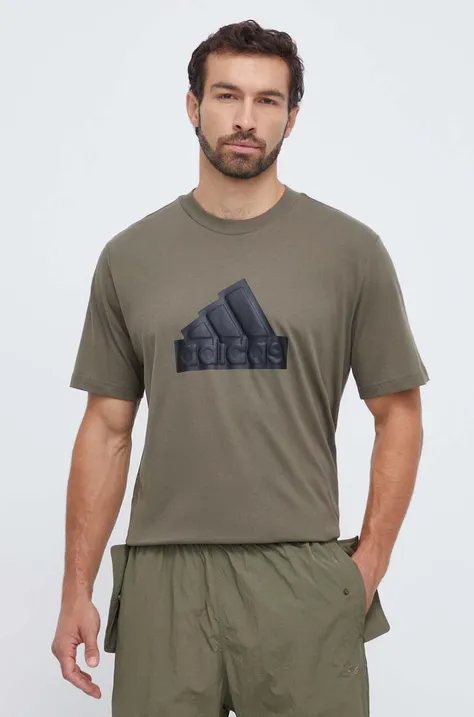 Хлопковая футболка adidas мужской цвет зелёный с аппликацией