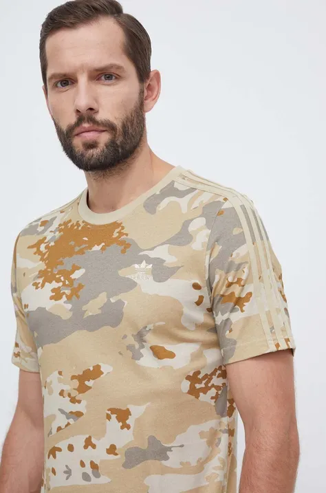 adidas Originals t-shirt bawełniany męski kolor beżowy wzorzysty
