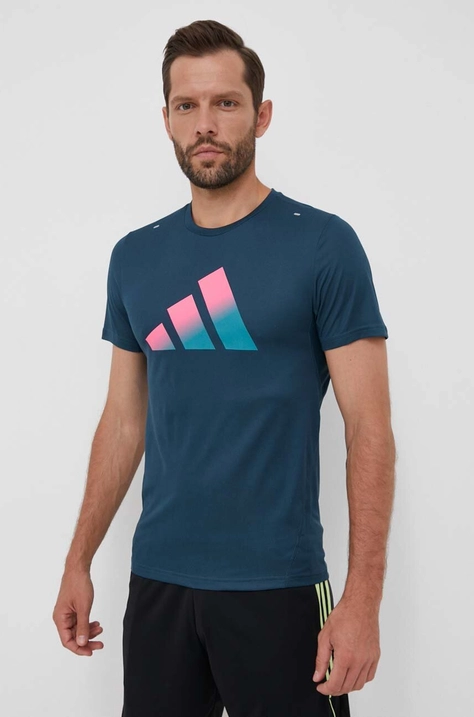 adidas Performance t-shirt do biegania Run Icons kolor turkusowy z nadrukiem