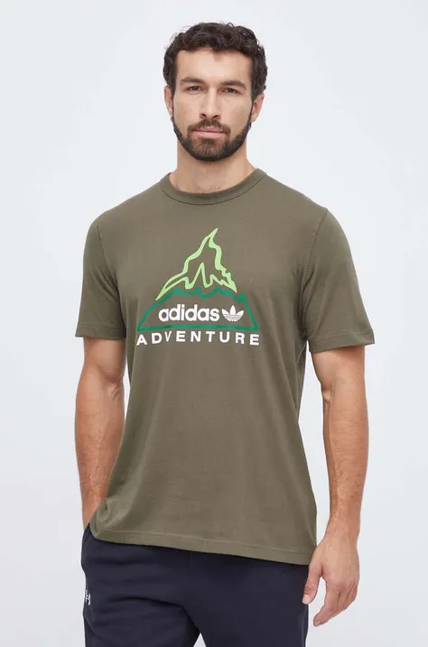 Хлопковая футболка adidas Originals мужской цвет коричневый с принтом