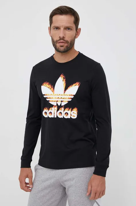 Bombažna majica z dolgimi rokavi adidas Originals črna barva