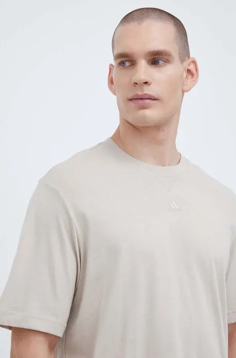 adidas t-shirt bawełniany kolor beżowy gładki