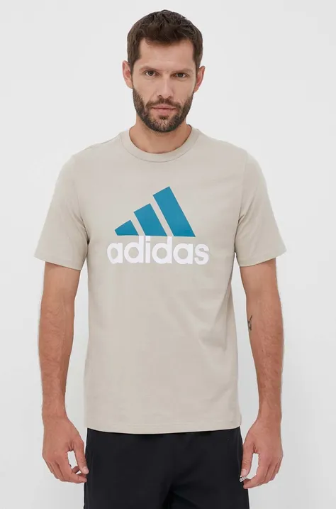 adidas t-shirt bawełniany kolor beżowy z nadrukiem