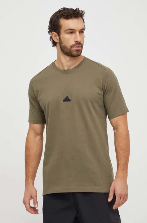 Bavlněné tričko adidas ZNE zelená barva, s aplikací