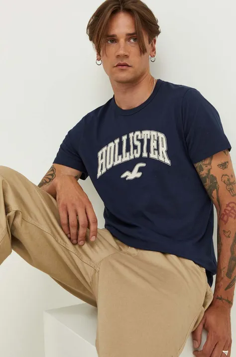 Hollister Co. t-shirt bawełniany kolor granatowy z aplikacją