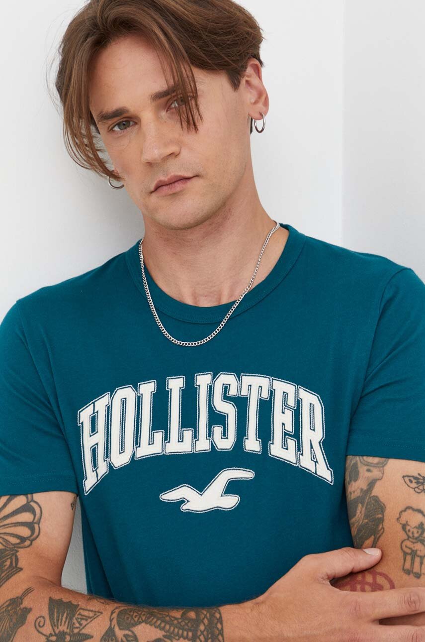 Hollister Co. t-shirt bawełniany kolor zielony z aplikacją