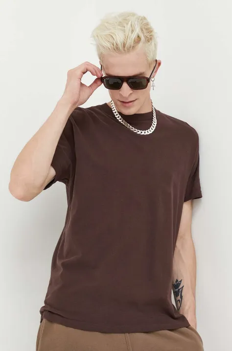 Bavlnené tričko Hollister Co. pánsky, hnedá farba, jednofarebný