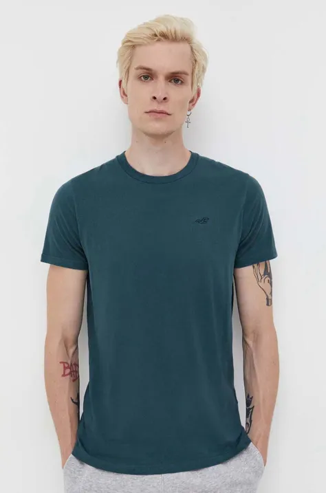 Hollister Co. t-shirt bawełniany kolor turkusowy gładki
