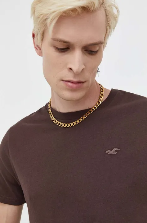 Hollister Co. t-shirt bawełniany kolor brązowy z aplikacją
