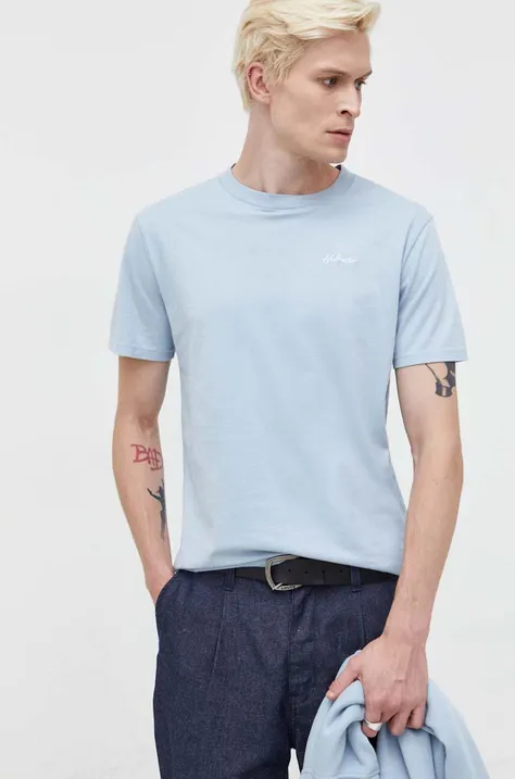 Hollister Co. t-shirt bawełniany kolor niebieski gładki