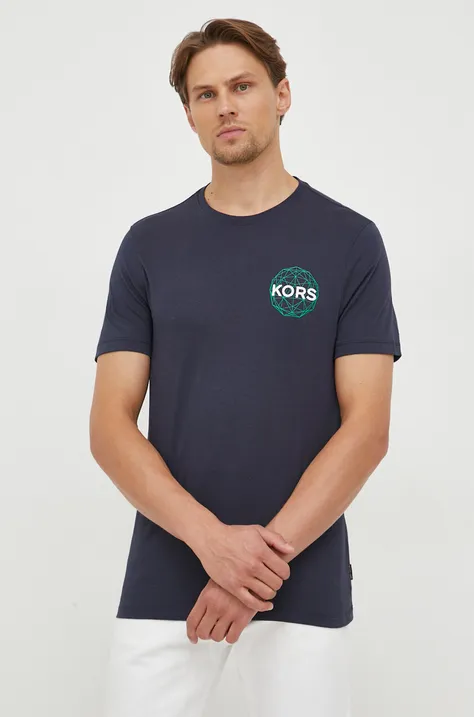 Pamučna majica Michael Kors boja: tamno plava, s tiskom
