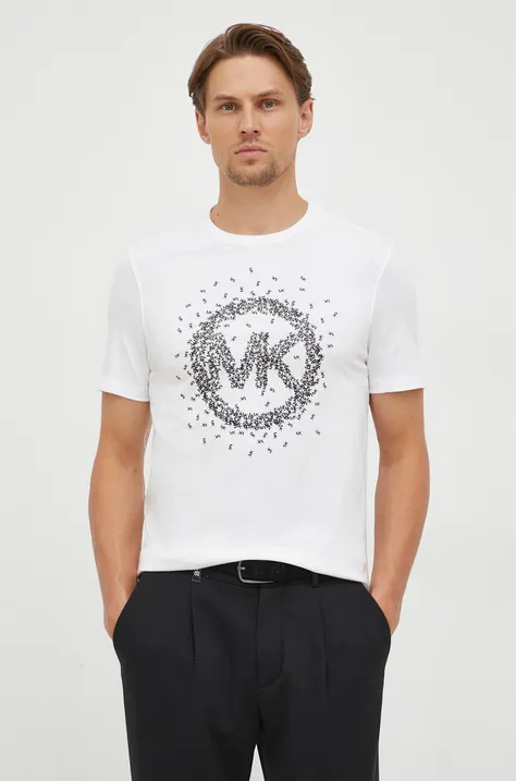 Bavlnené tričko Michael Kors biela farba, s potlačou