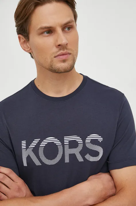 Pamučna majica Michael Kors boja: tamno plava, s tiskom