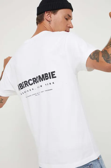 Bavlnené tričko Abercrombie & Fitch biela farba, s potlačou