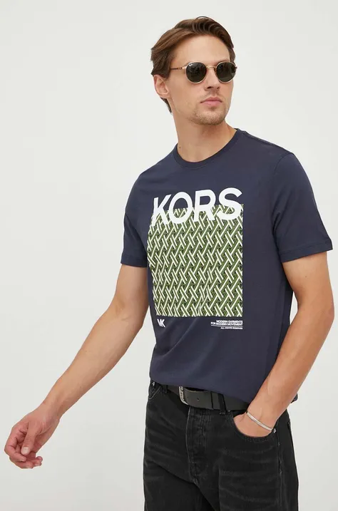Bavlnené tričko Michael Kors tmavomodrá farba, s potlačou