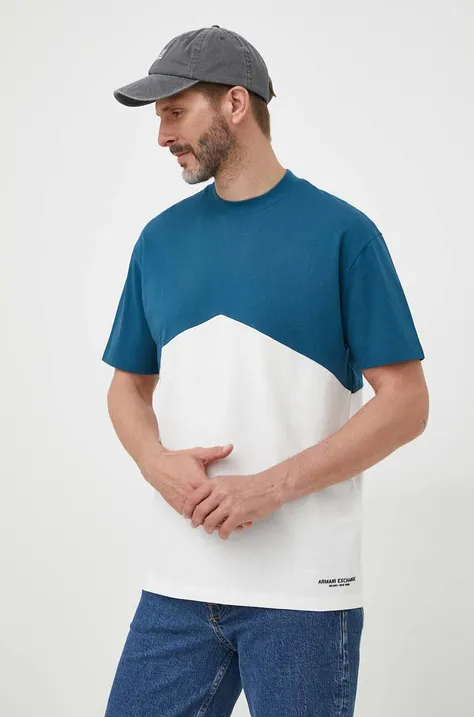Armani Exchange t-shirt bawełniany kolor turkusowy wzorzysty