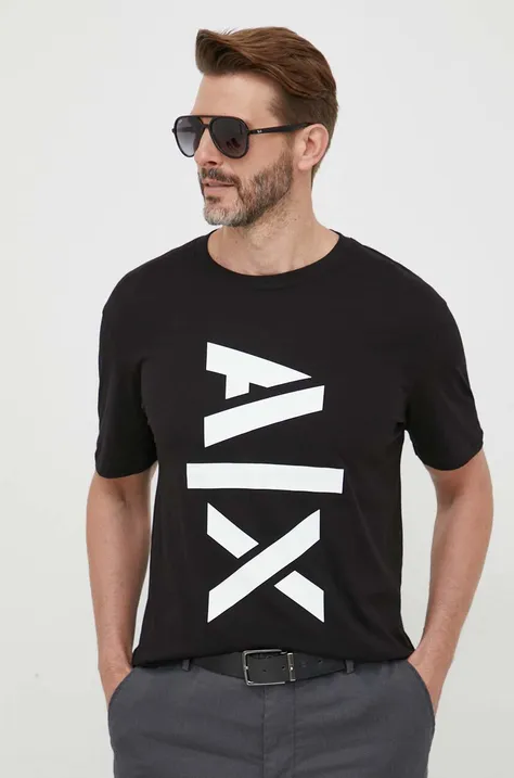Bombažna kratka majica Armani Exchange črna barva