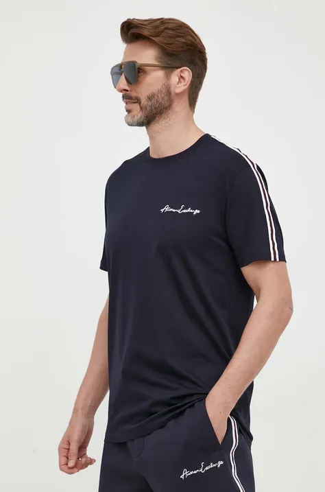 Bavlnené tričko Armani Exchange tmavomodrá farba, s nášivkou