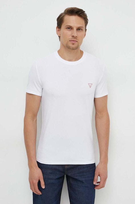 Guess tricou barbati, culoarea alb, neted