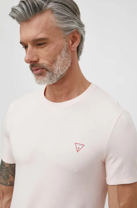 Majica kratkih rukava Guess za muškarce, boja: ružičasta, bez uzorka