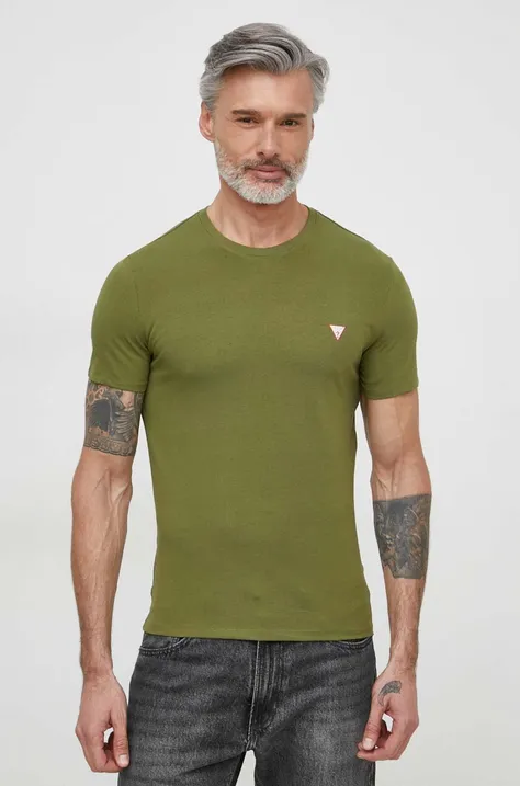 Majica kratkih rukava Guess za muškarce, boja: zelena, bez uzorka