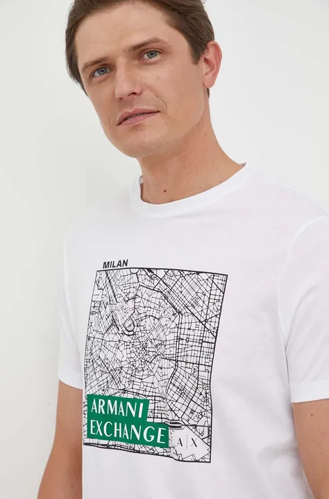 Бавовняна футболка Armani Exchange колір білий з принтом